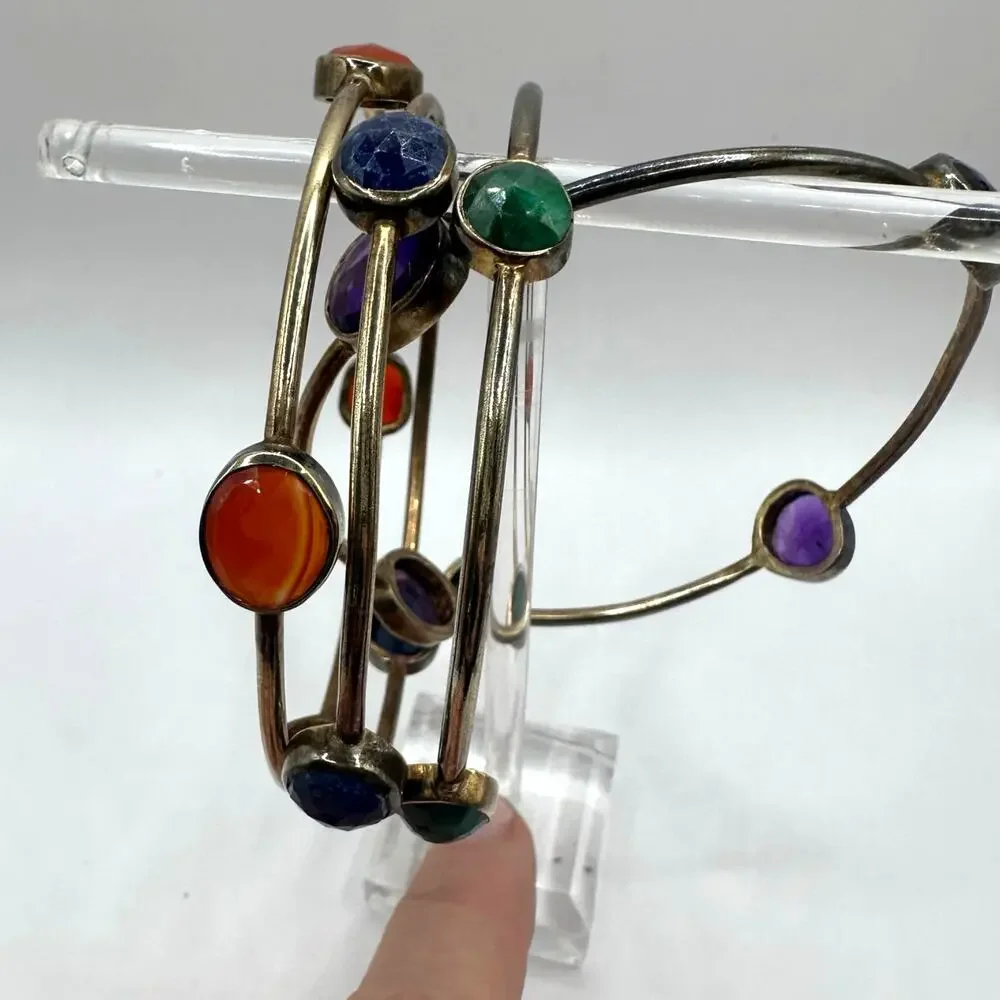 Lot of 4 Bangle Bracelets Casual Bohemian Boho Stackable Set Colorful Casual